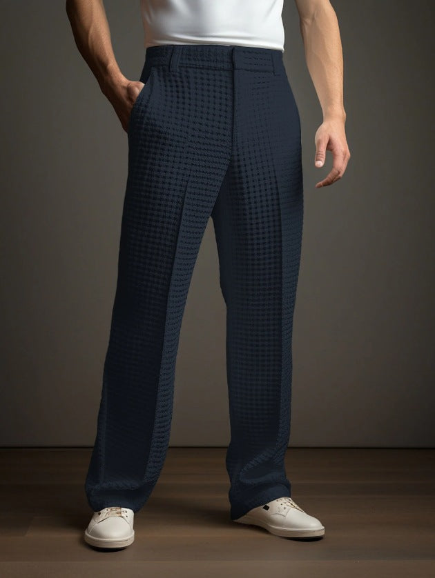 Men's Straight-Leg Trousers - Structured Waffle Texture