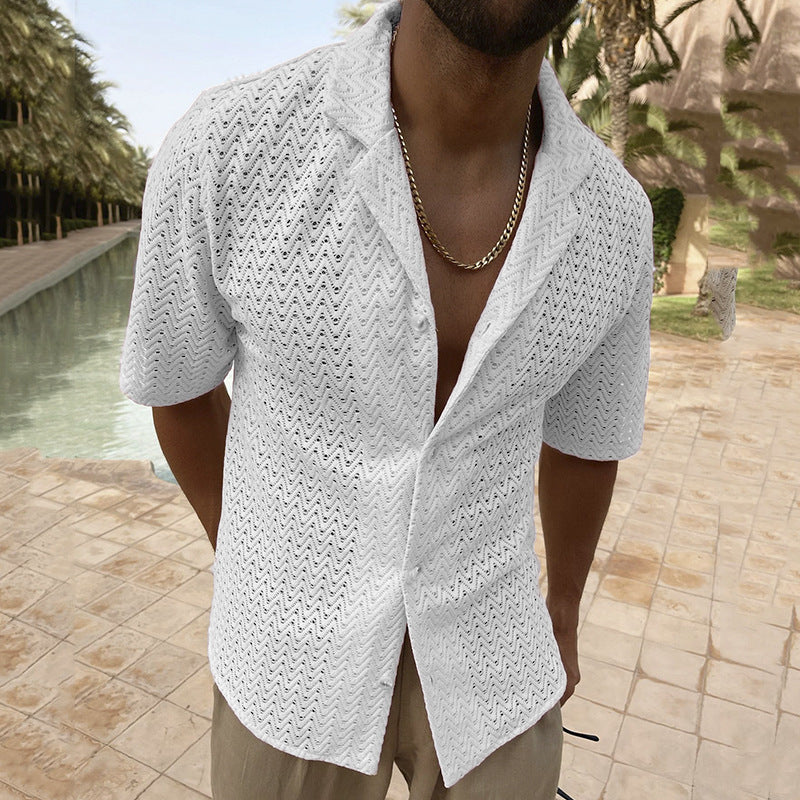 Men's Polo Collar Lace Shirt – Short Sheer Sleeves