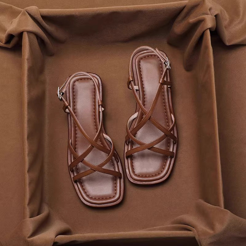 Retro Open-Toe Women's Sandals – Elegant Crossed Straps