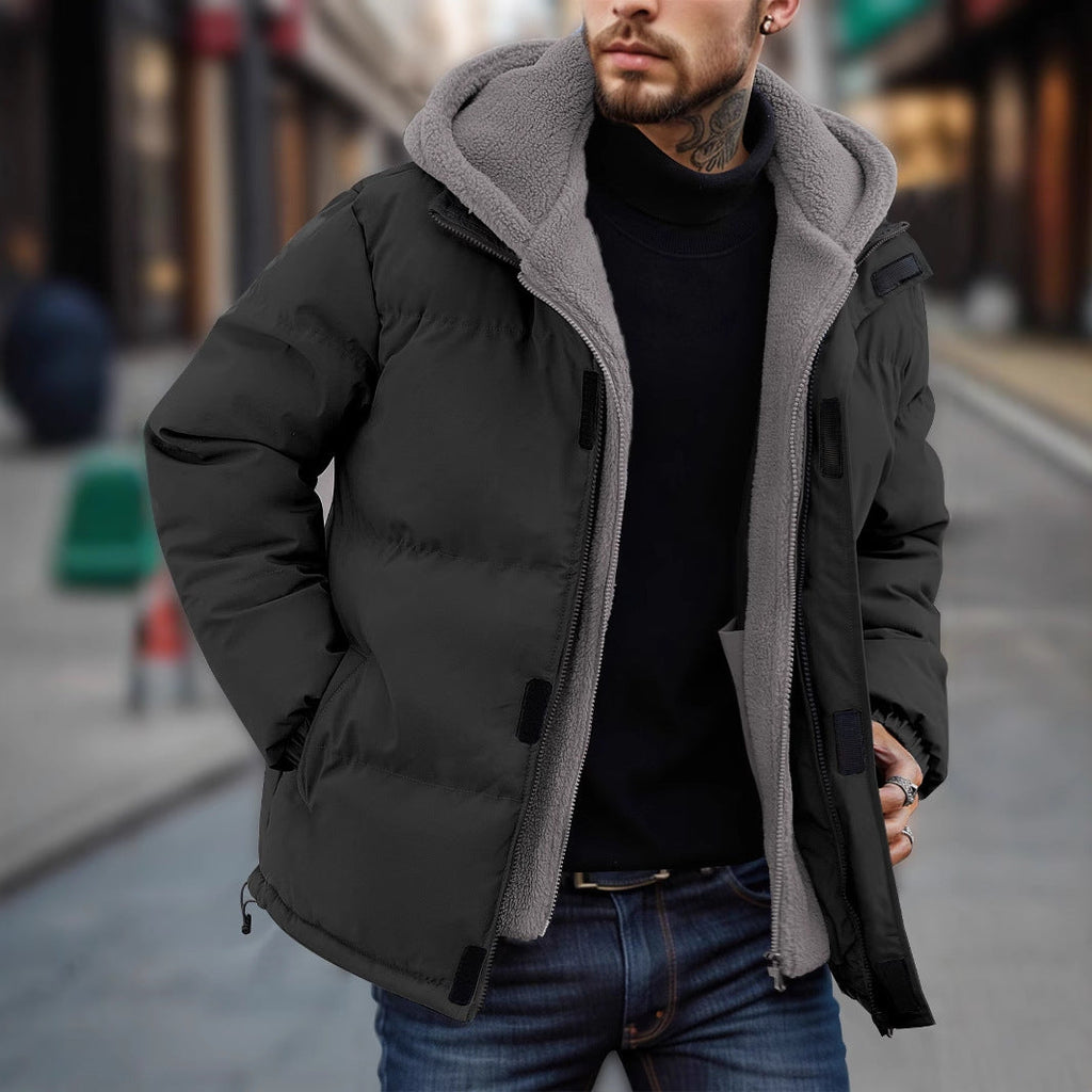 Men's Thick Quilted Ski Jacket – Relaxed Fit with Hood