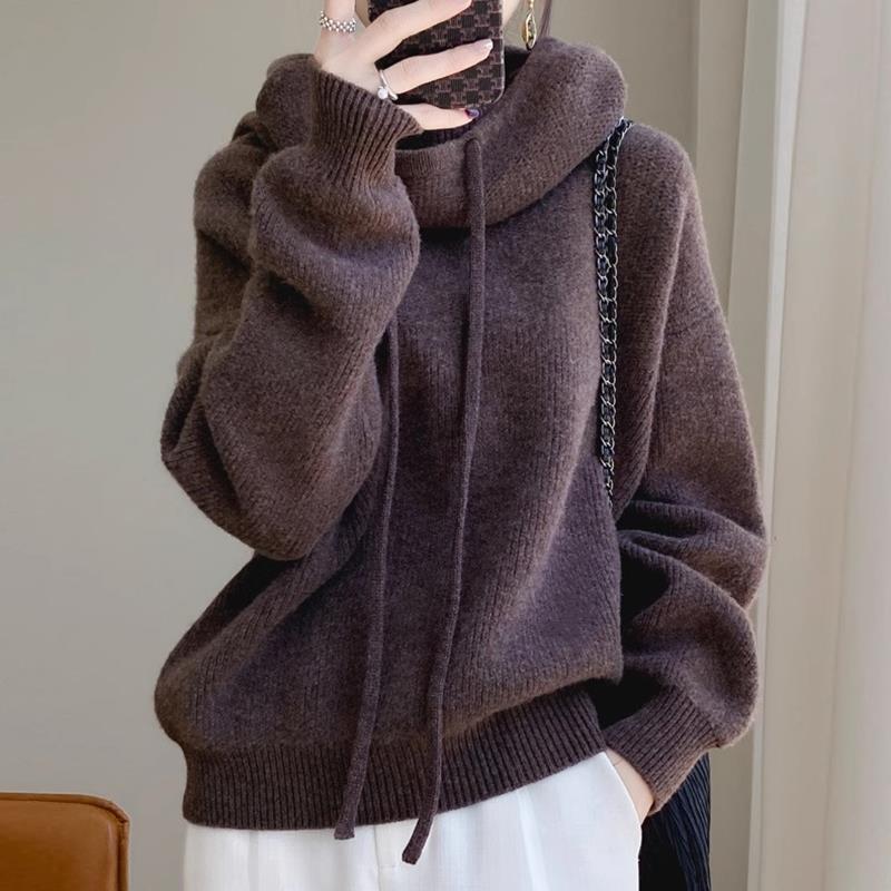 Women's Funnel-Neck Sweater - Relaxed Fit with Drawstring
