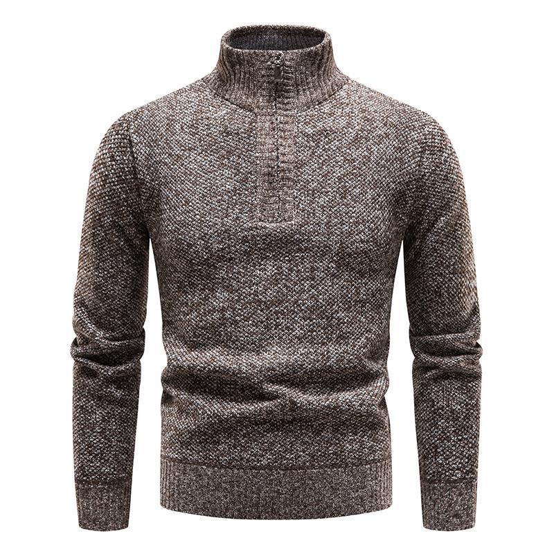 Men's Cotton Turtleneck Sweater – Slim Fit with Jacquard Half-Zip