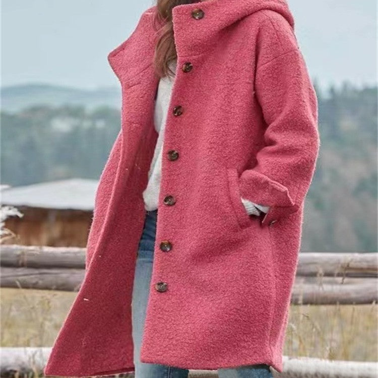 Women's Long Coat – Relaxed Fit, Notched Lapel