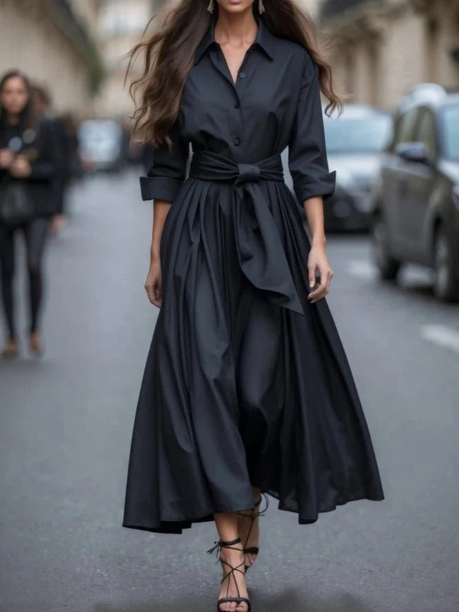 Women's Maxi Dress – Flowing Fit, Lace-Up Waist