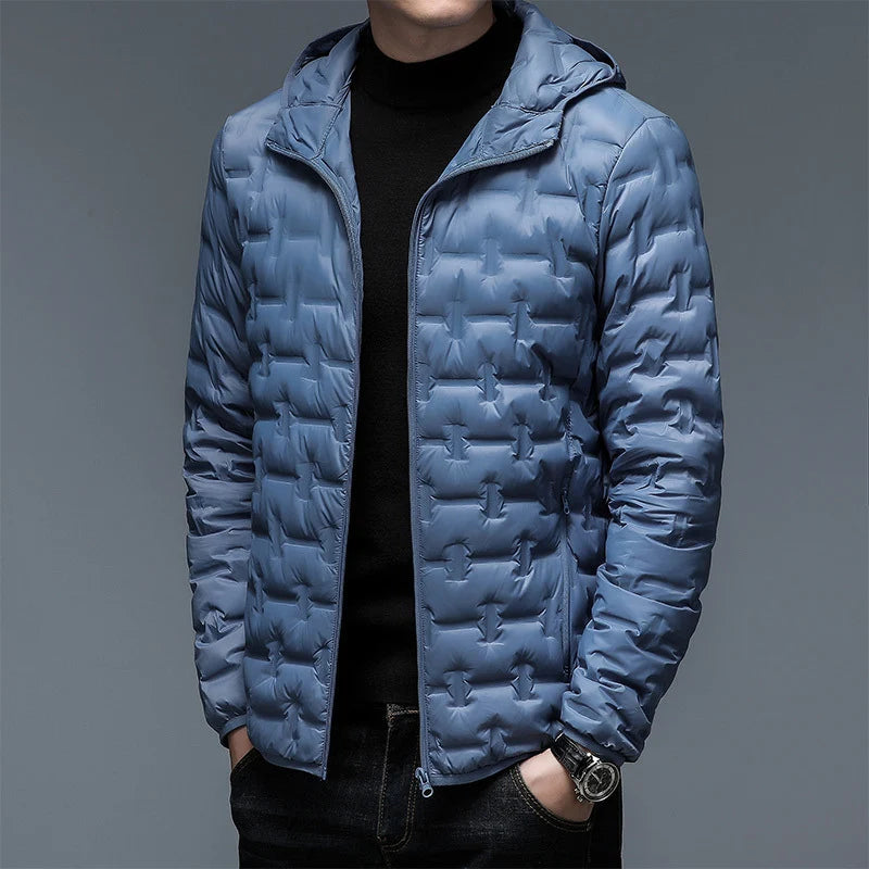 Men's Hooded Quilted Down Jacket – Lightweight Modern Zipper