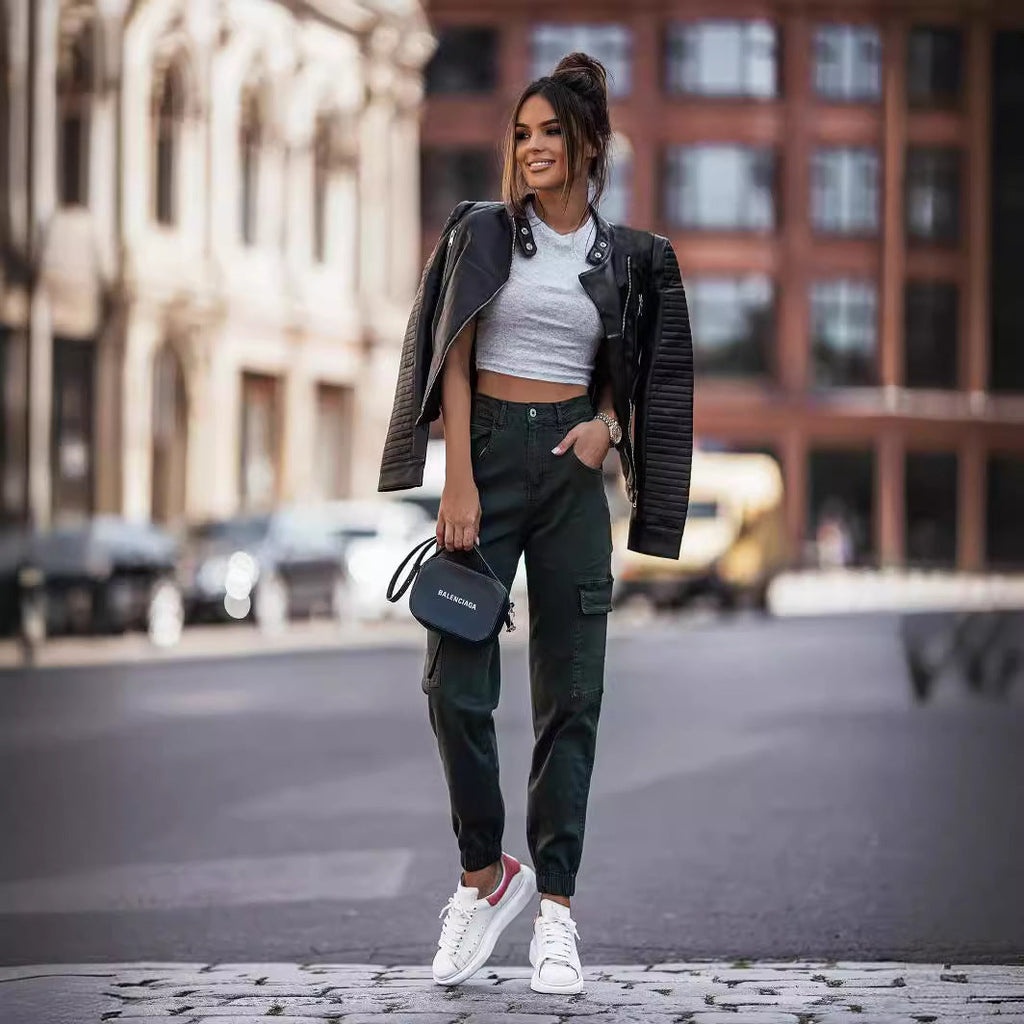 Women's Slim Vegan Leather Jacket - Fitted Design with Long Sleeves
