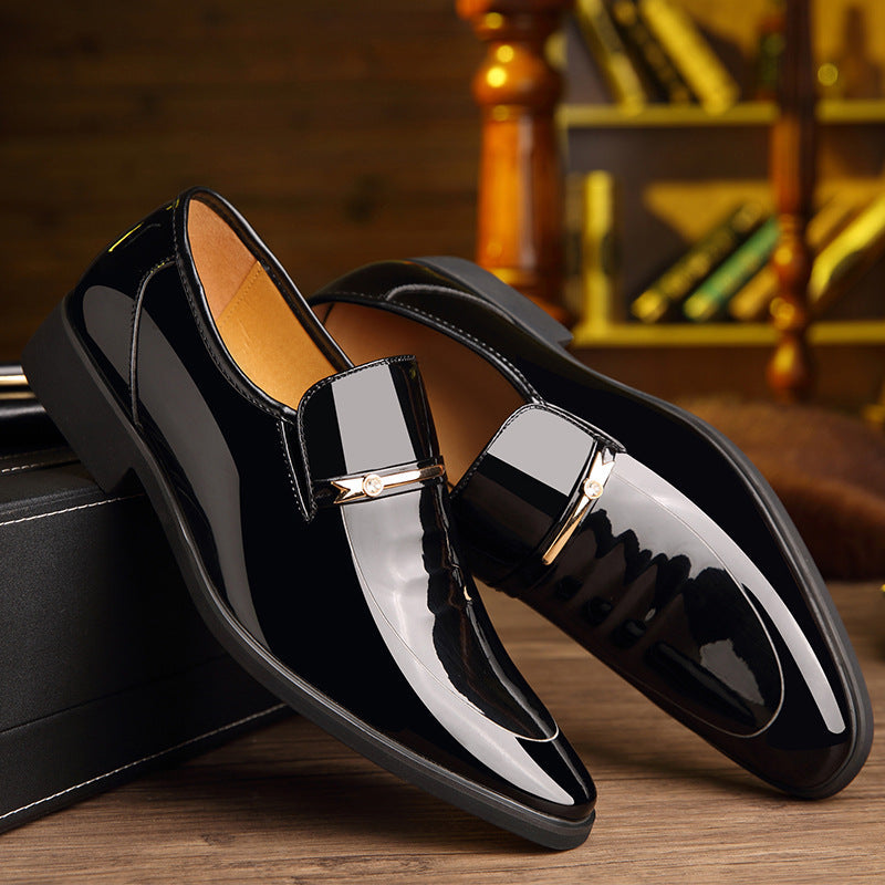 Men's Pointed Toe Loafers – Metal Buckle, Shiny Finish