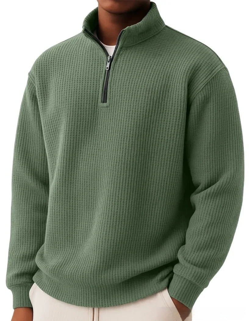Men's Waffle Knitwear Sweatshirt – Relaxed-Fit Half-Zip