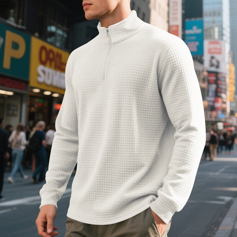 Men's Half-Zip High-Neck Sweatshirt – Jacquard Pattern