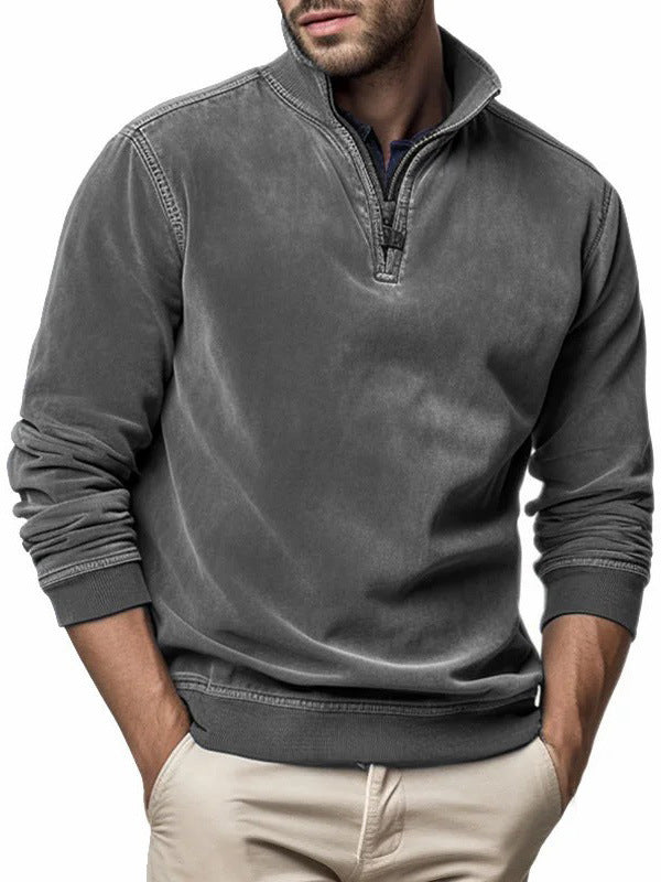 Men's High-Neck Half-Zip Sweatshirt – Subtle Patch Pocket