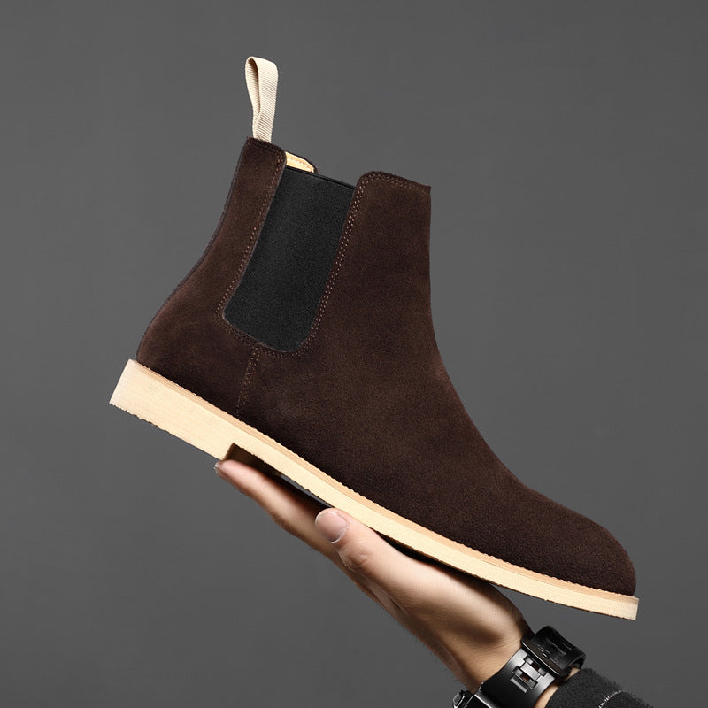 Men’s Nubuck Leather Ankle Boots – Pointed Toe, Wedge Heel