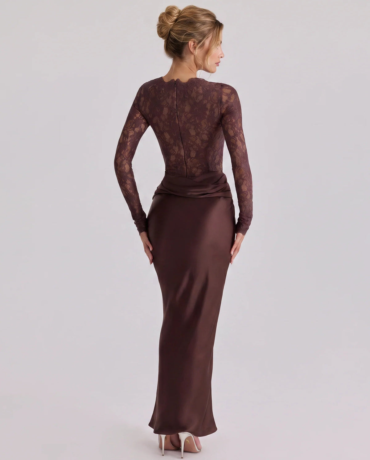 Women's Long Satin Skirt with Lace Panel – Mermaid Fit