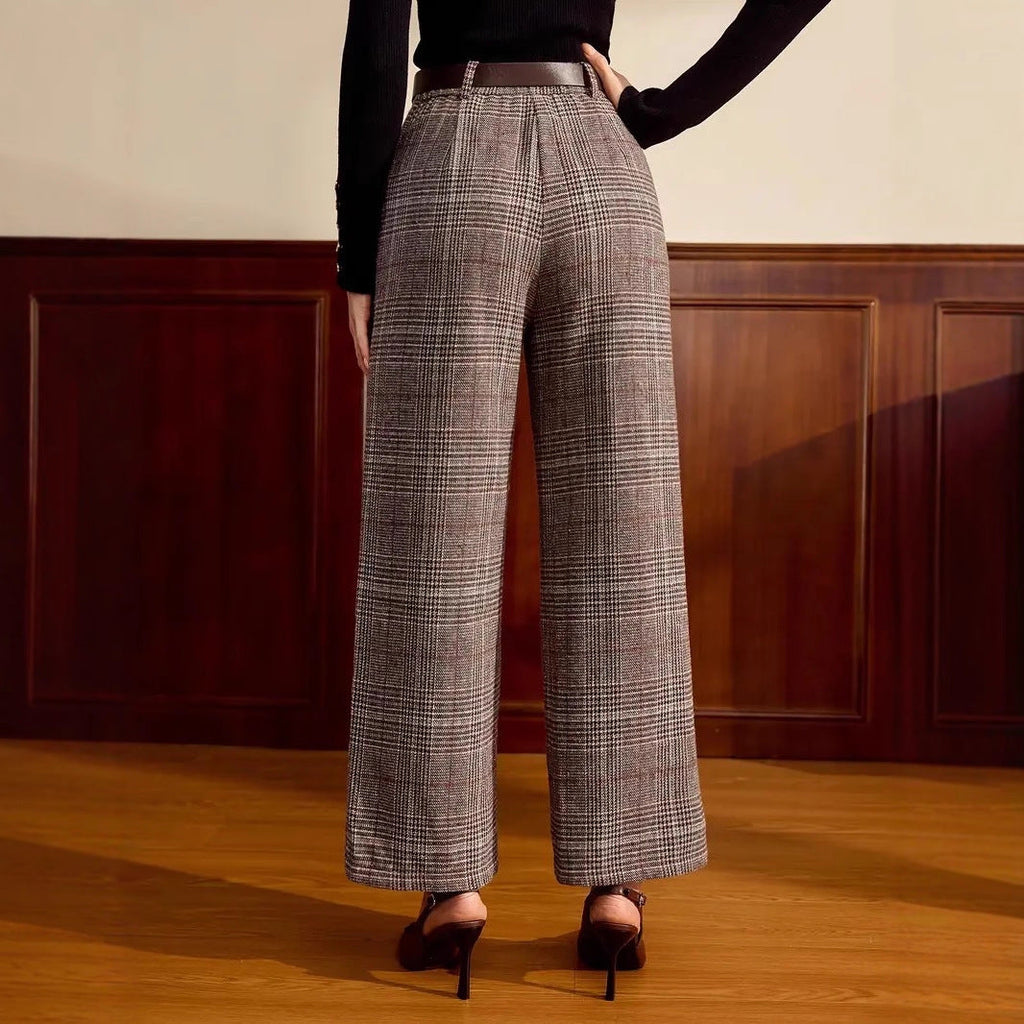 Women's Wide-Leg Check Trousers - Relaxed Fit