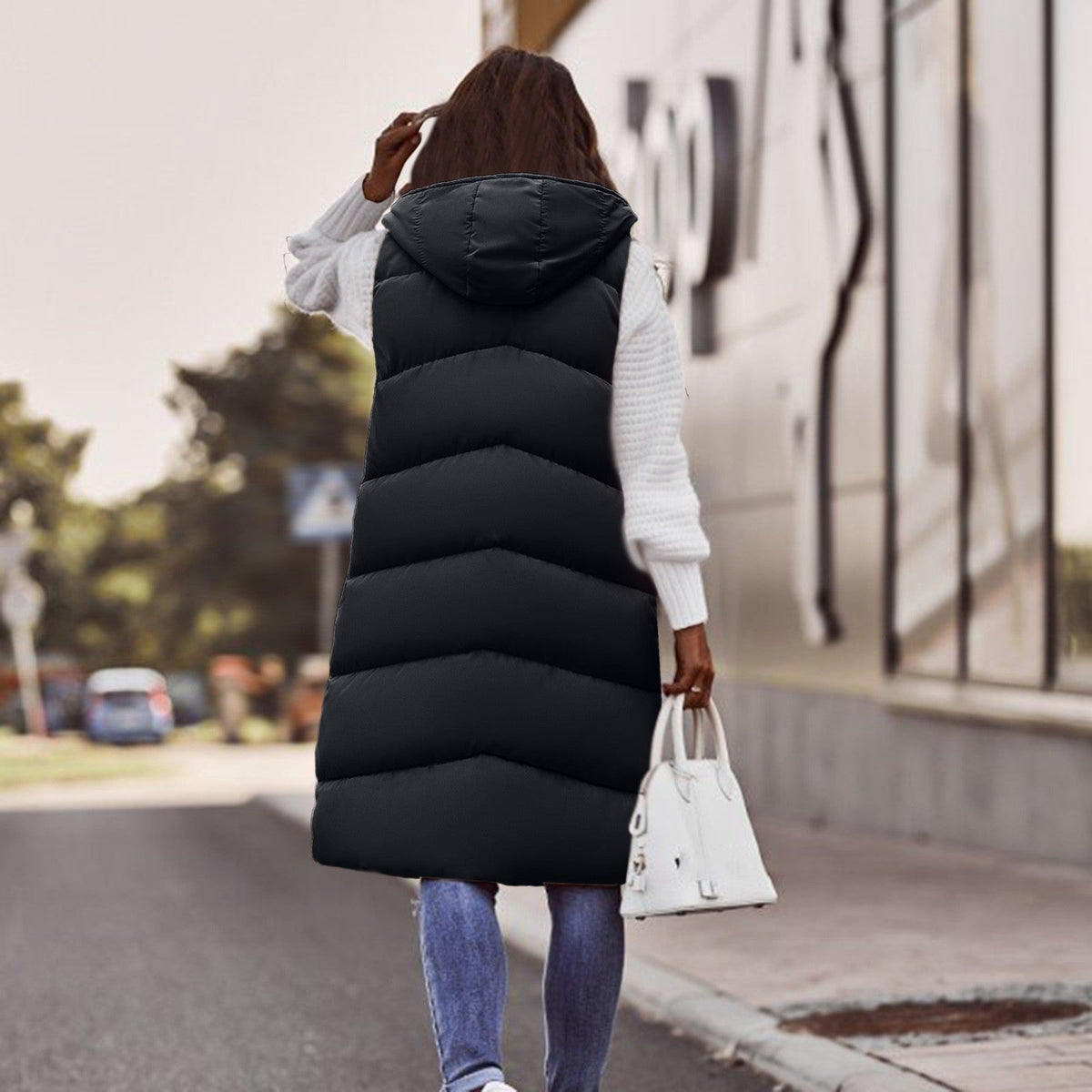 Women's Long Hooded Vest – Mid-Length Quilted Fit, Zip Closure