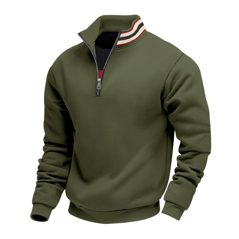 Men's Zippered Funnel-Neck Sweater – Relaxed Fit with Fleece Interior