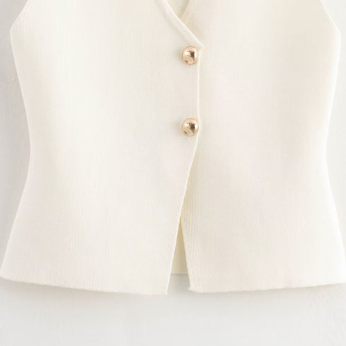 Women's Knit Vest – Buttoned Sleeveless Cardigan