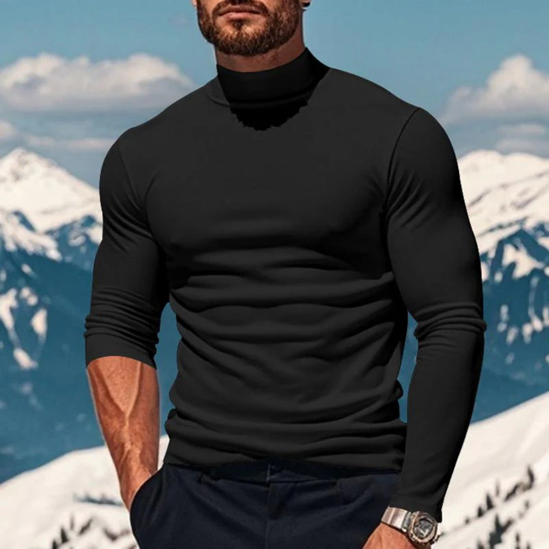 Men's Long-Sleeved Top with Funnel Neck – Warm Fleece Interior