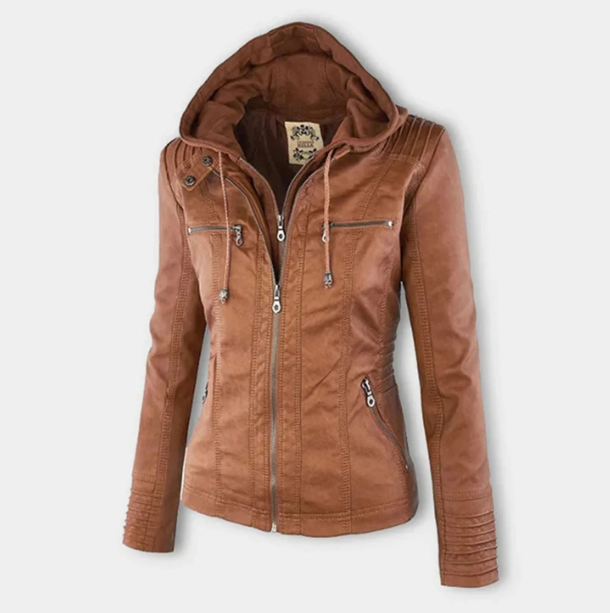 Women's Vegan Motorcycle Jacket - Fitted design with removable hood