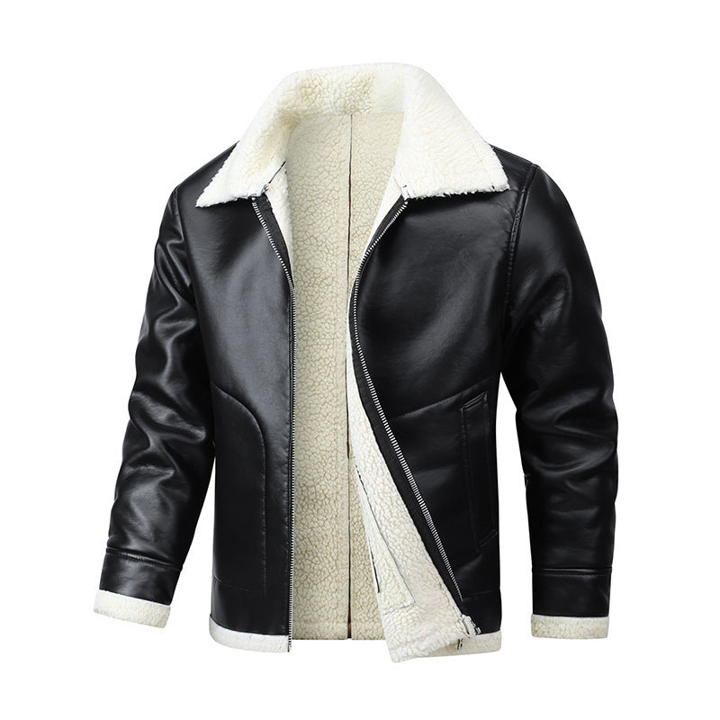 Men's Genuine Leather Jacket – Thick Fleece Lining, Fitted Cut
