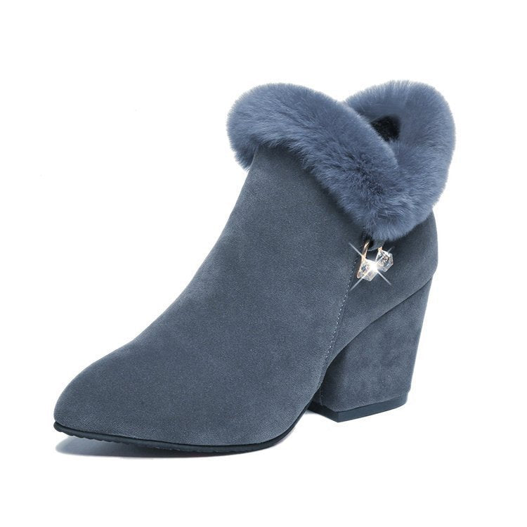 Women's Suede Boots – Pointed Toe, High Heel, Zip Closure