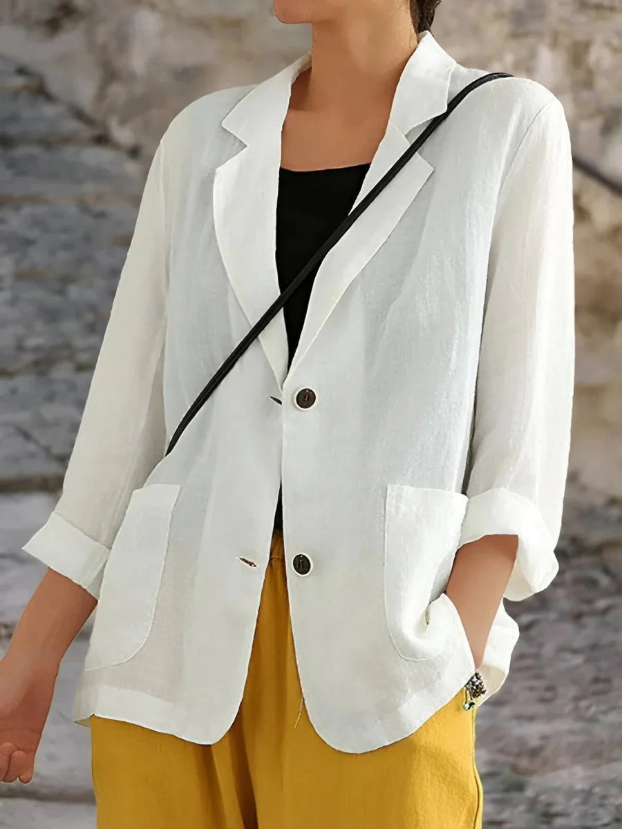 Women's Linen and Cotton Jacket – Casual One-Button Fit
