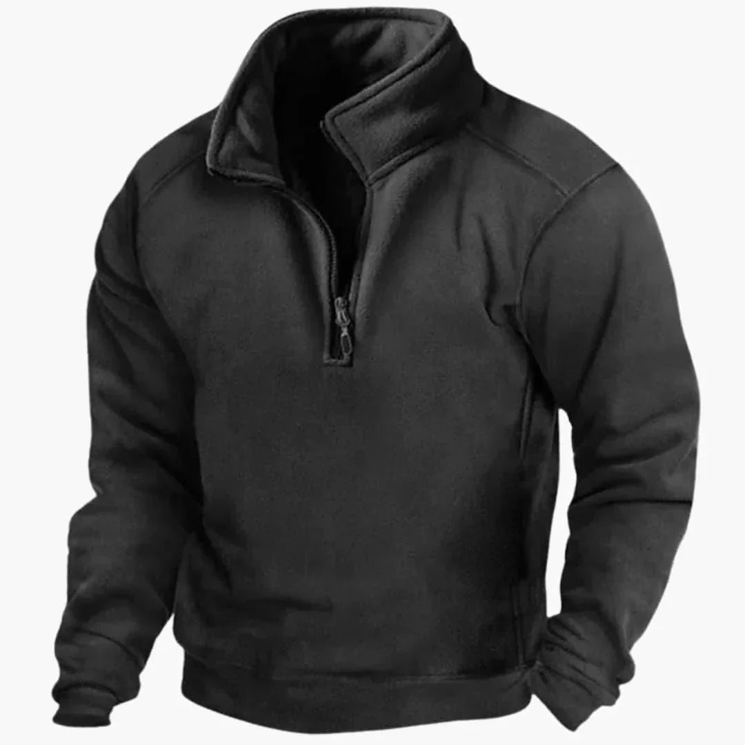 Men’s Fleece Sweater – Buttoned V-Neck, Slim Fit