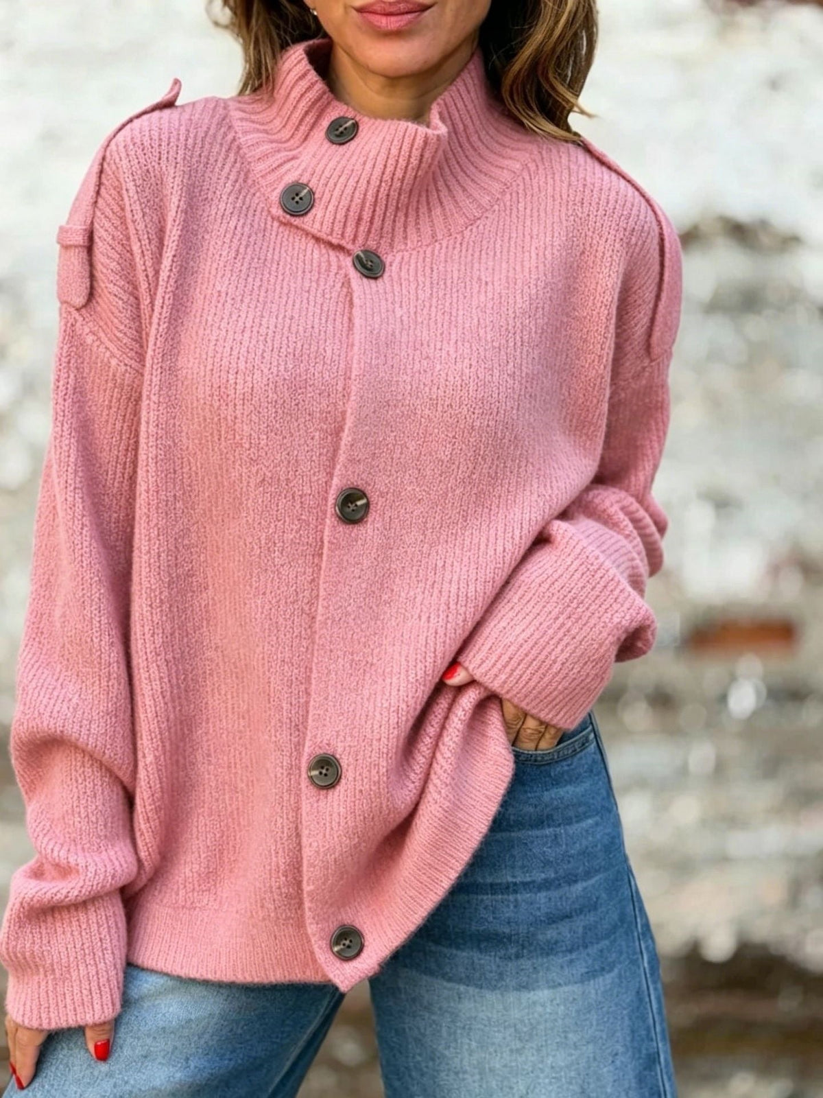 Women's Knitwear Cardigan – High Neck Straight Fit