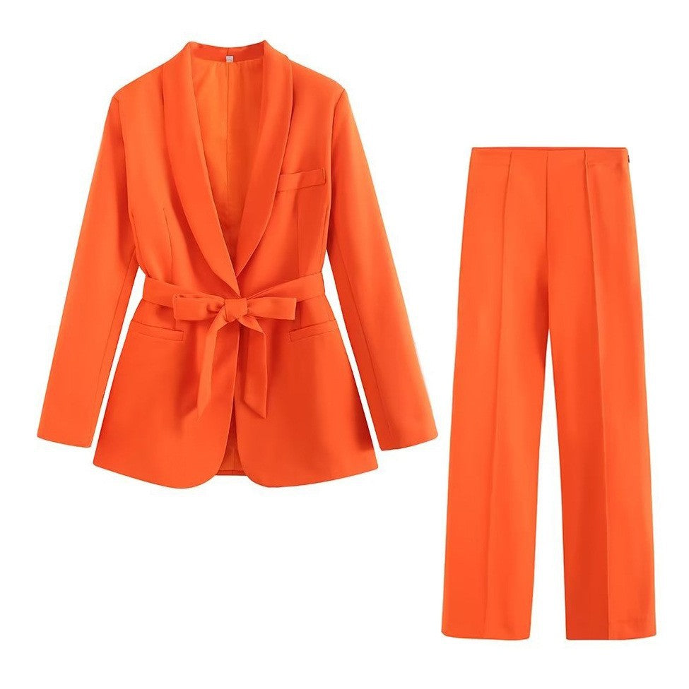 Women's Blazer and Pants Set – Elegant Waist-Tied Size
