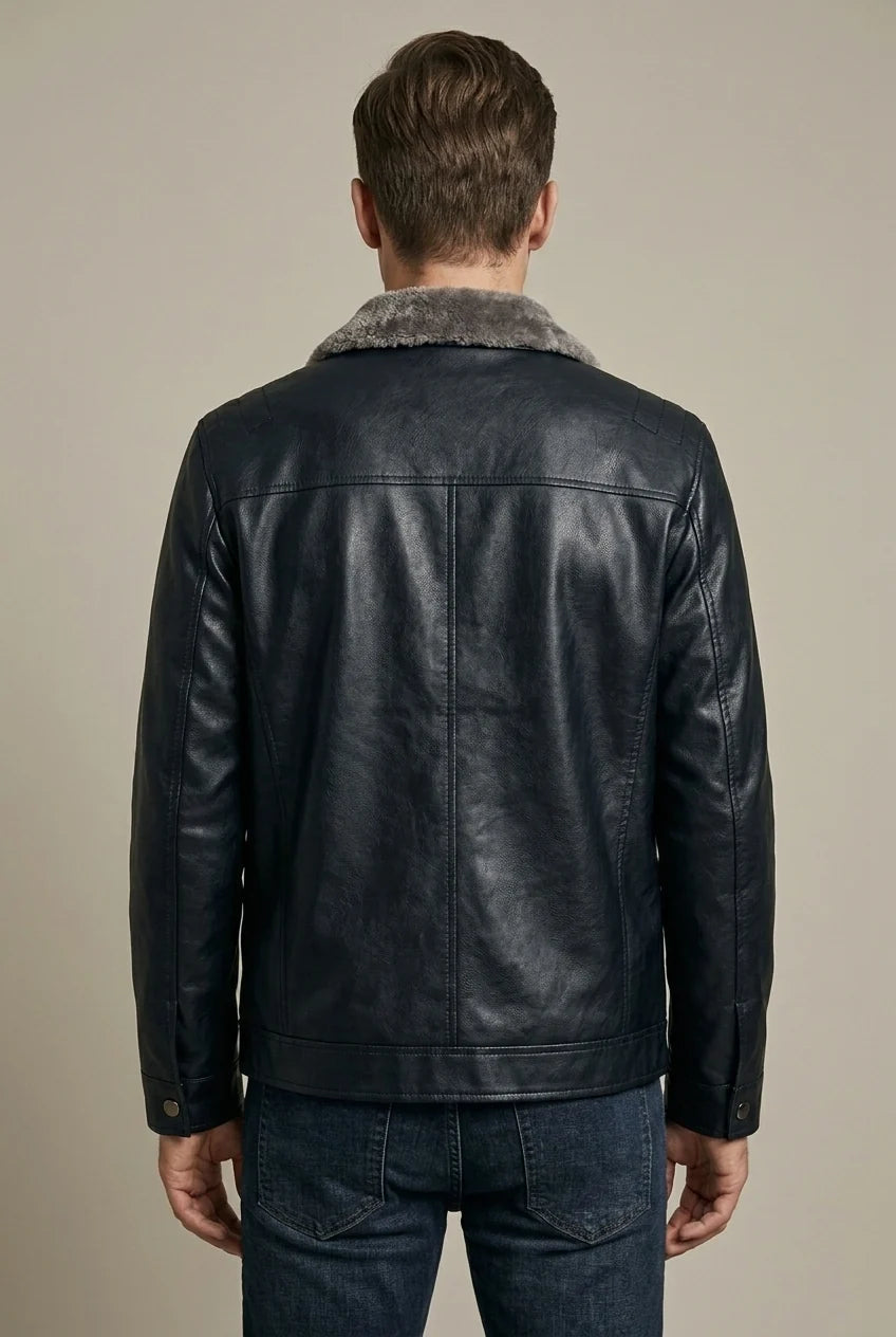 Men's Genuine Leather Jacket – Fleece Lining, Relaxed Fit