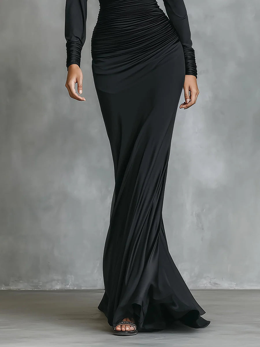 Women's Long Bodycon Dress – Off-Shoulder, Defined Waist
