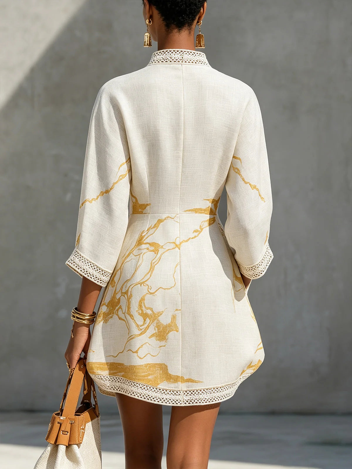 Women's Mini Dress V-Neck Lace – Casual Three-Quarter Sleeves