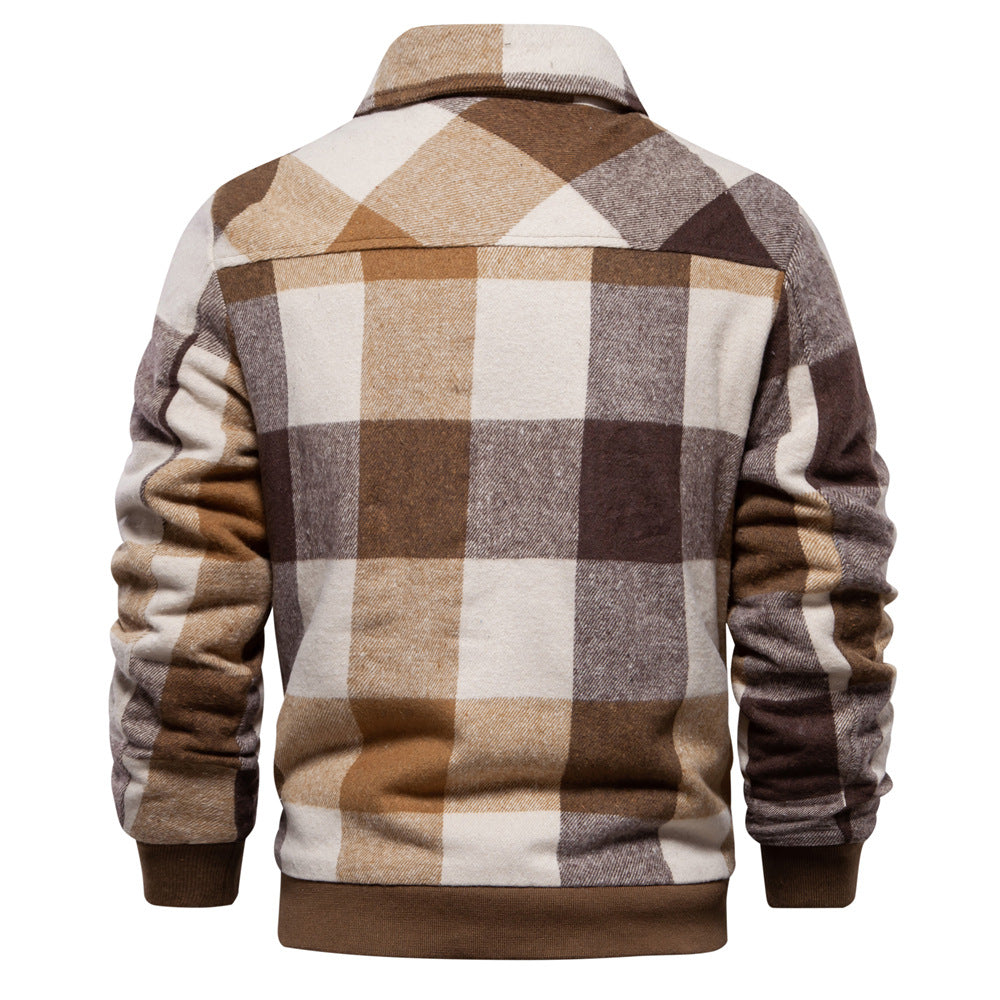 Men's Cotton Jacket – Plaid Pattern, Regular Fit