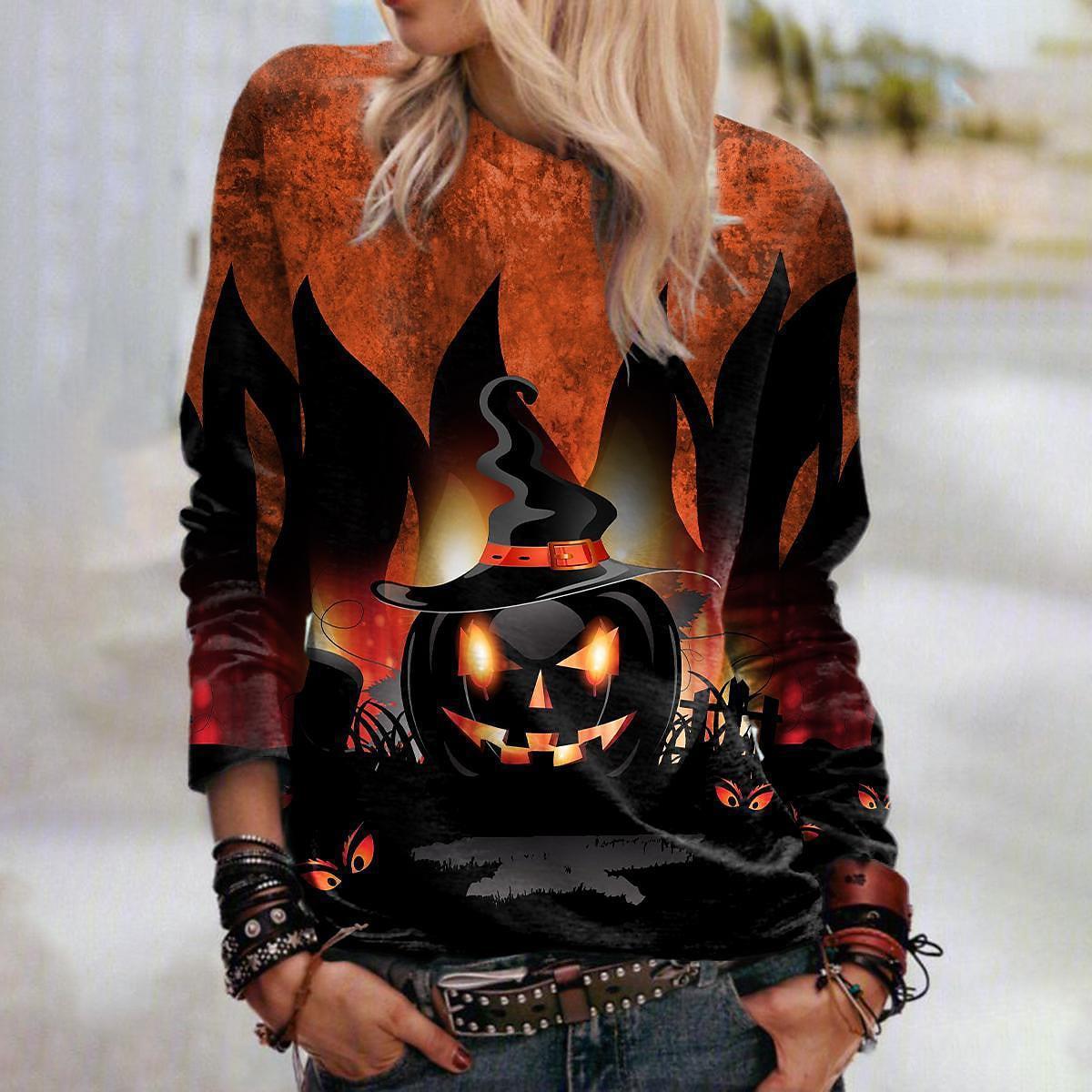 Women's Halloween Sweatshirt with 3D Design - Relaxed Casual Fit