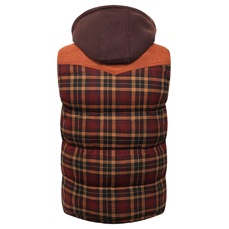 Men's Hooded Cotton Vest – Classic Tartan Pattern