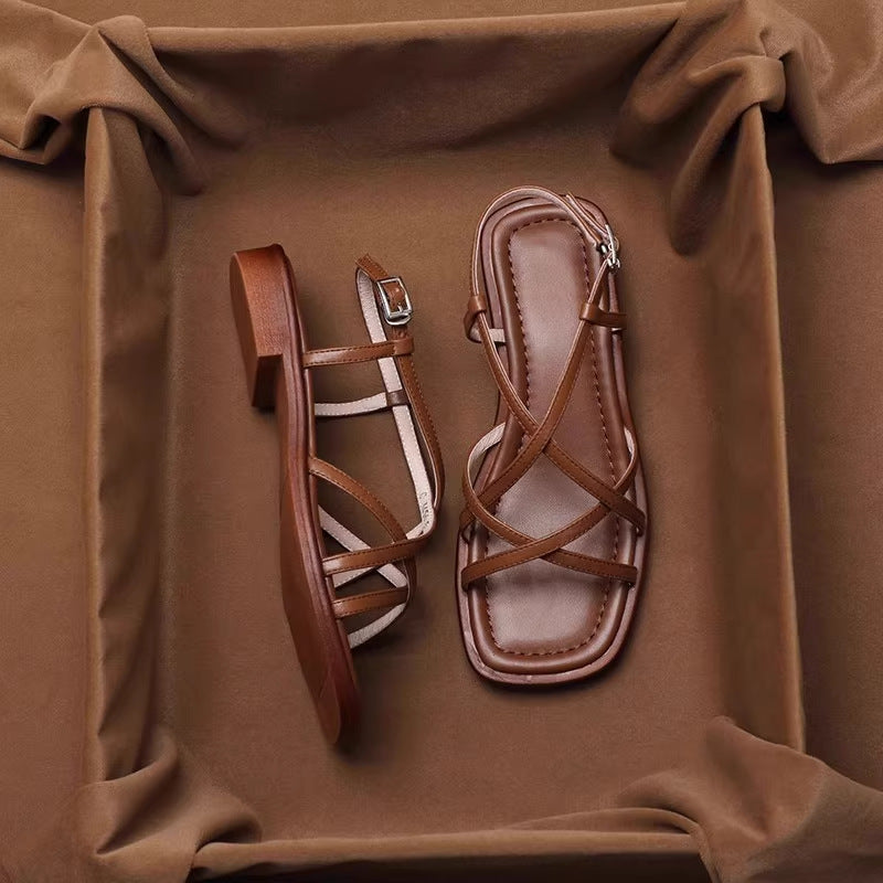 Retro Open-Toe Women's Sandals – Elegant Crossed Straps