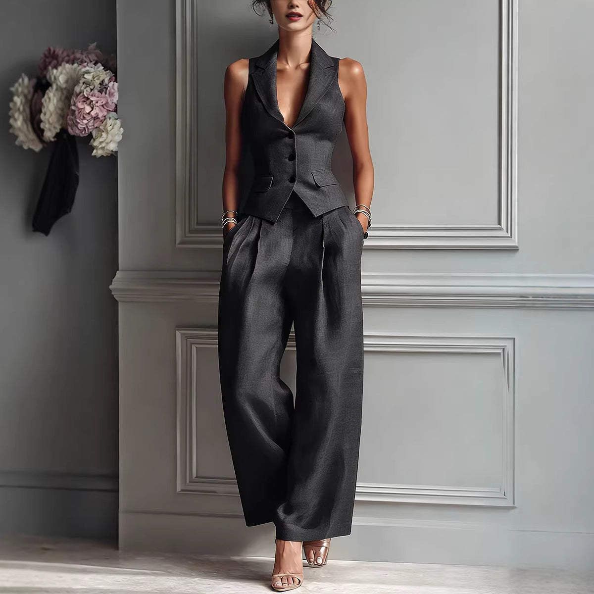 Women's Set Sleeveless Vest and Pants – Casual Suit