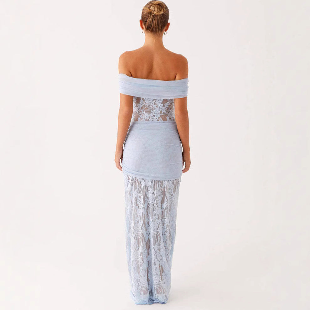 Women's Dress in Cut Lace – Sheer Effect & Satin Bow