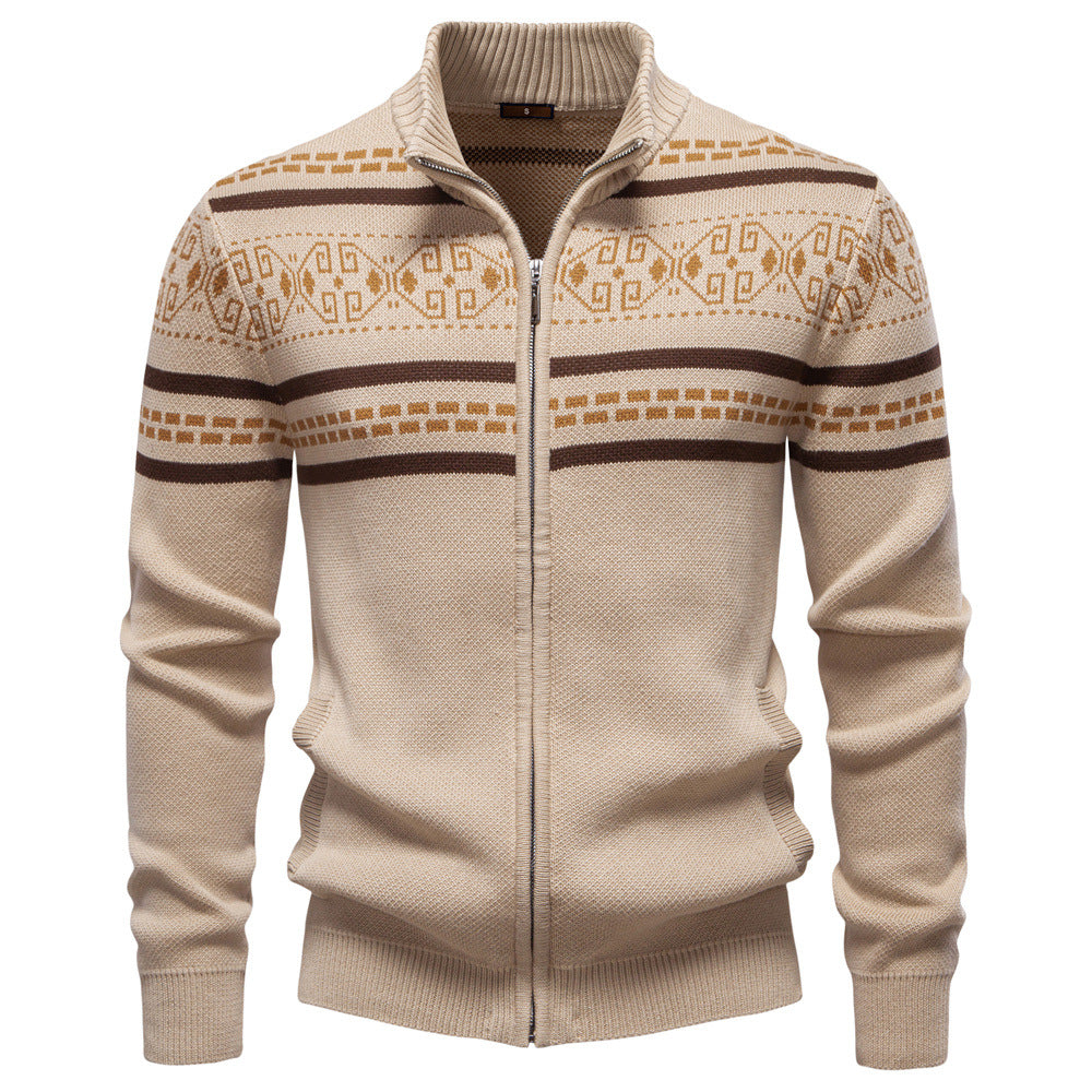 Men's Cotton Zip-Up Sweater – Slim-Fit Knitted Jacket