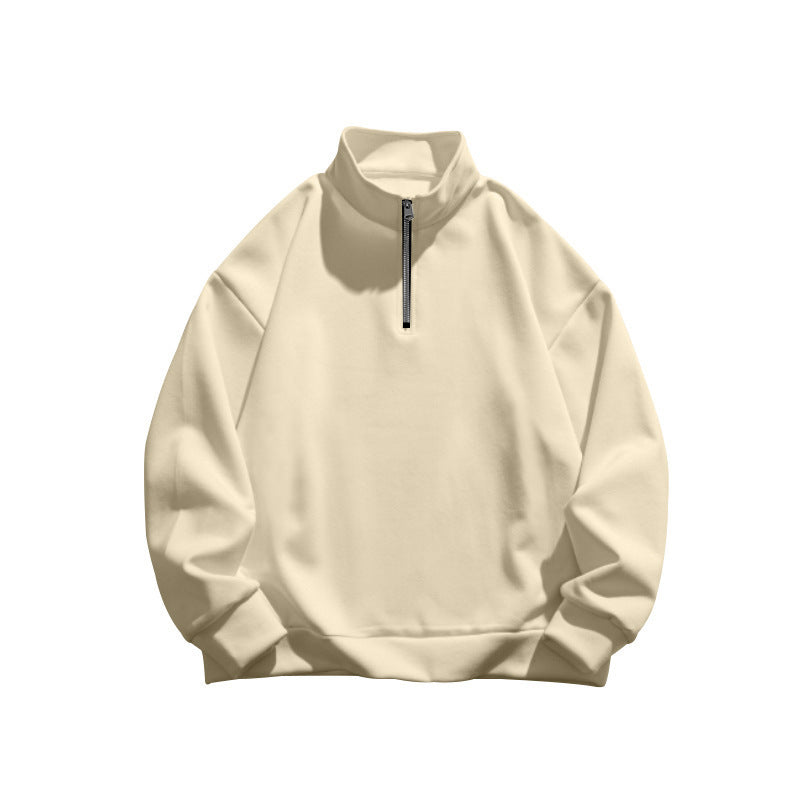 Men's Straight-Neck Half-Zip Sweater – Brushed Wool-Effect Lining