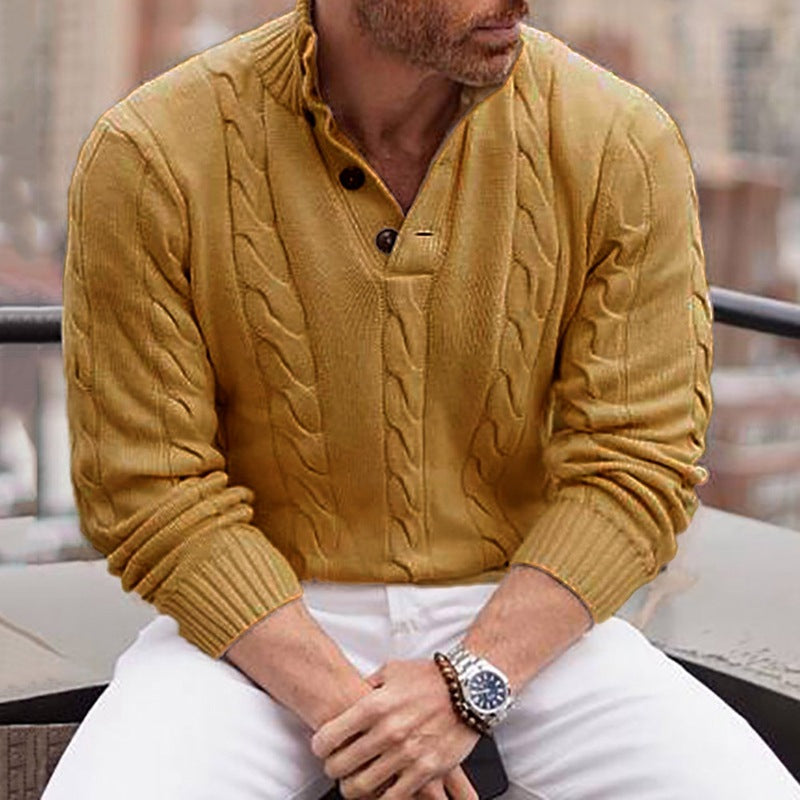 Men's Stand-Up Collar Sweater – Slim Knit and Ribbed Finishes