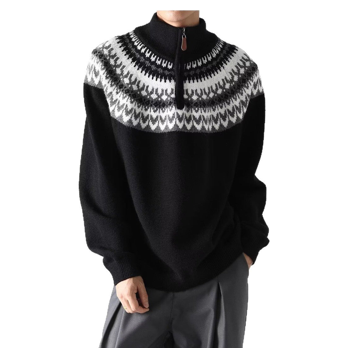Men's Retro Zippered-Neck Sweater – Casual Knitwear