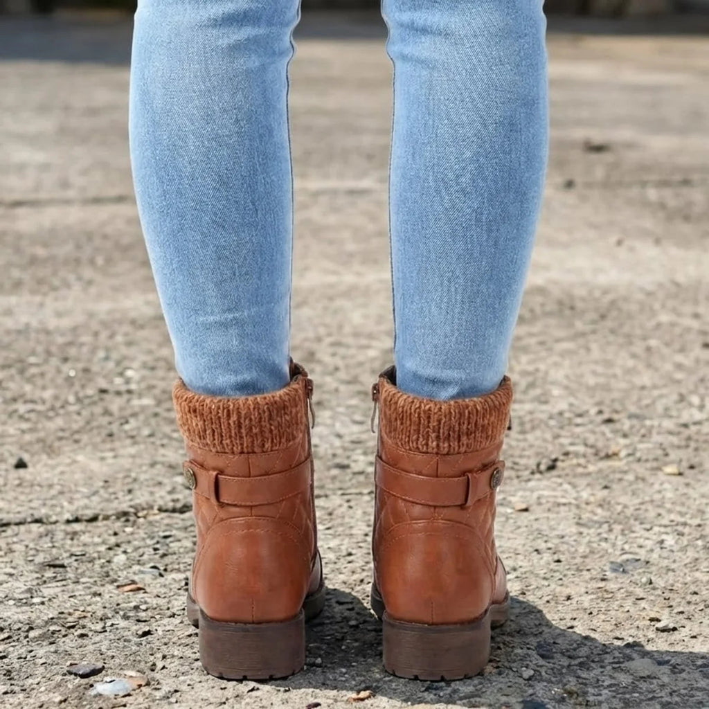 Women's Quilted Ankle Boots - Laces and practical side zip