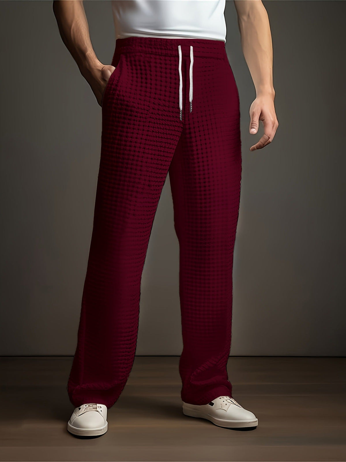 Men's Straight-Leg Trousers - Structured Waffle Texture