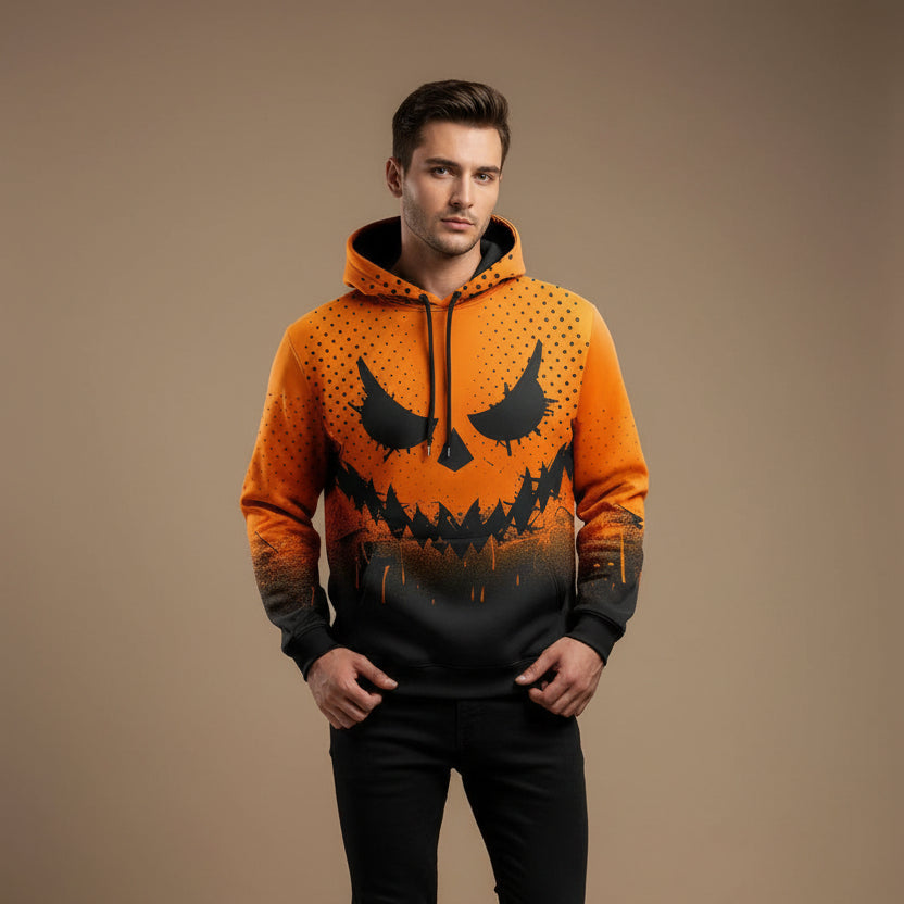 Men's 3D Halloween Hoodie – Loose-Fit Pumpkin Design