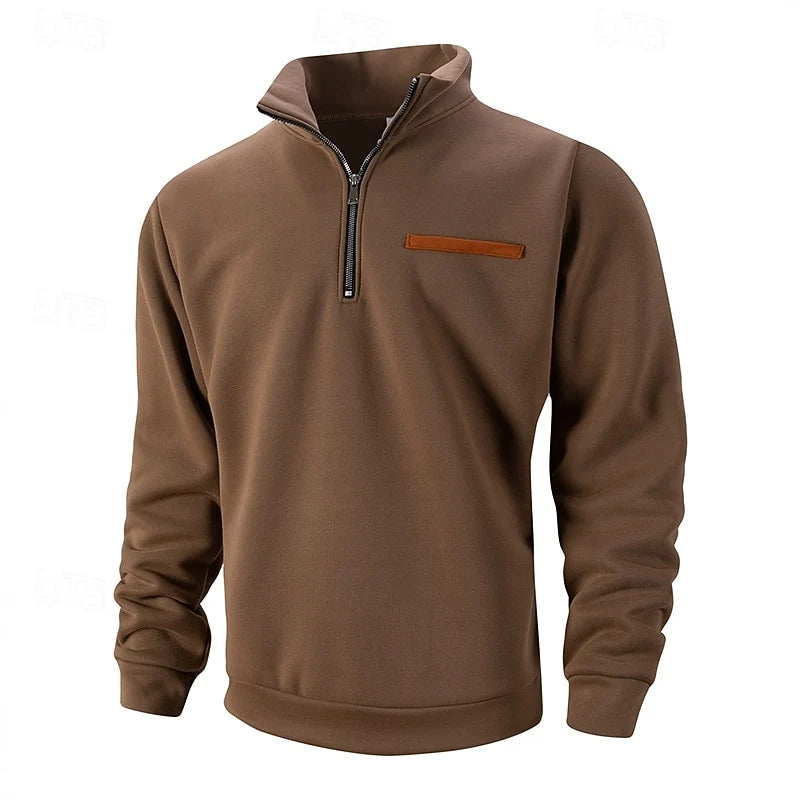 Men's High-Neck Half-Zip Sweater with Fleece-Lined Interior – Casual Fit