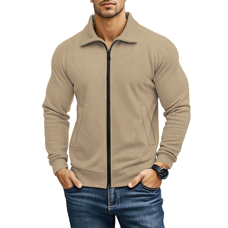 Men's Textured Waffle-Style Jacket – Straight Cut, Classic Collar