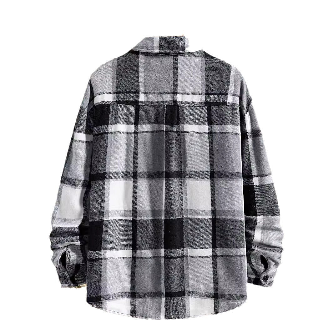 Men's Slim Brushed Checked Shirt – Elegant Long Sleeve