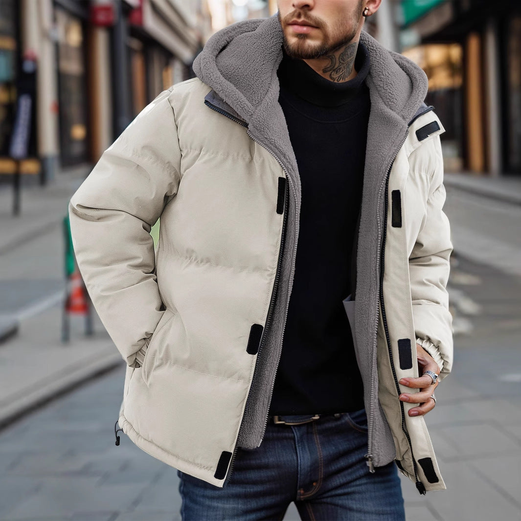 Men's Thick Quilted Ski Jacket – Relaxed Fit with Hood