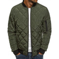 Men's Quilted Bomber Jacket – Stand Collar with Diamond Pattern