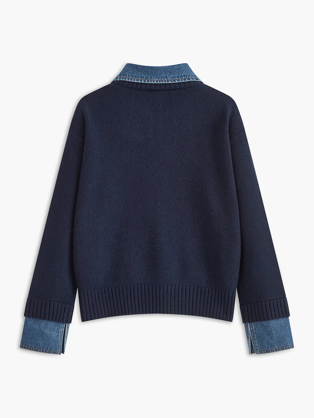 Women's Layered-Effect Knit Sweater – Denim Shirt Collar